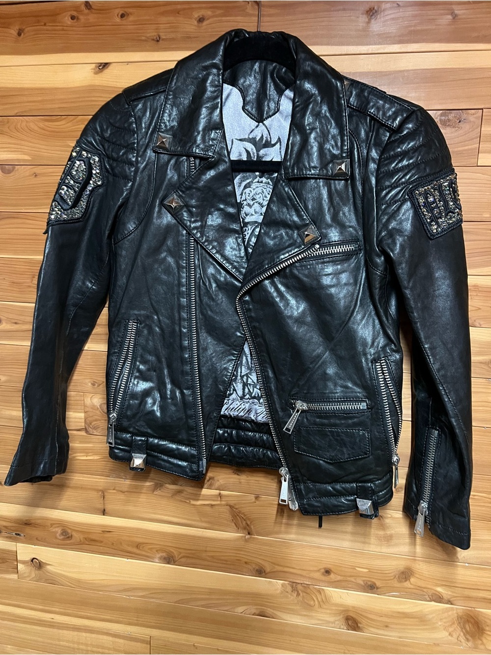 Philipp Plein Black Studded Leather Biker Jacket